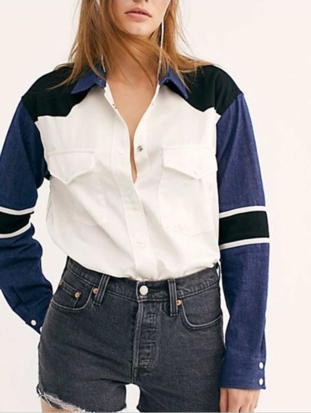 Levis Made & Crafted Black/Denim/cream Colorblock Button Up Longsleeve Shirt M